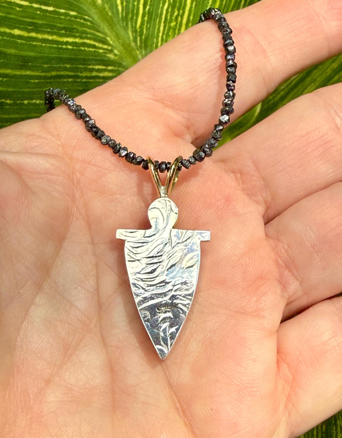Rutilated Quartz and Black Diamond Pendant in 14k Gold and Sterling Silver