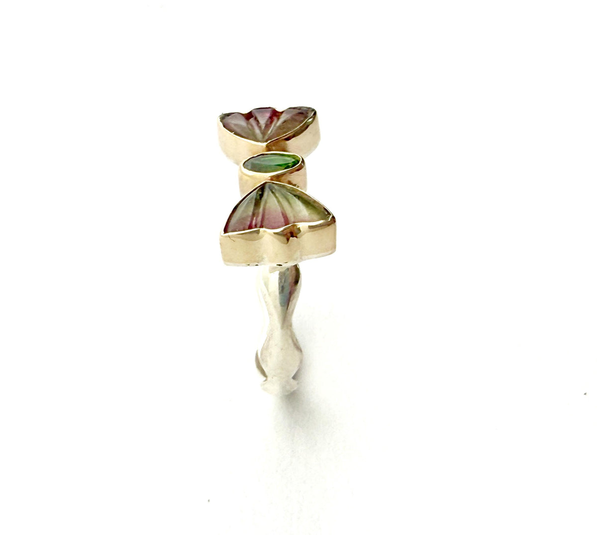 Watermelon Tourmaline Butterfly ring in 14k gold and sterling silver