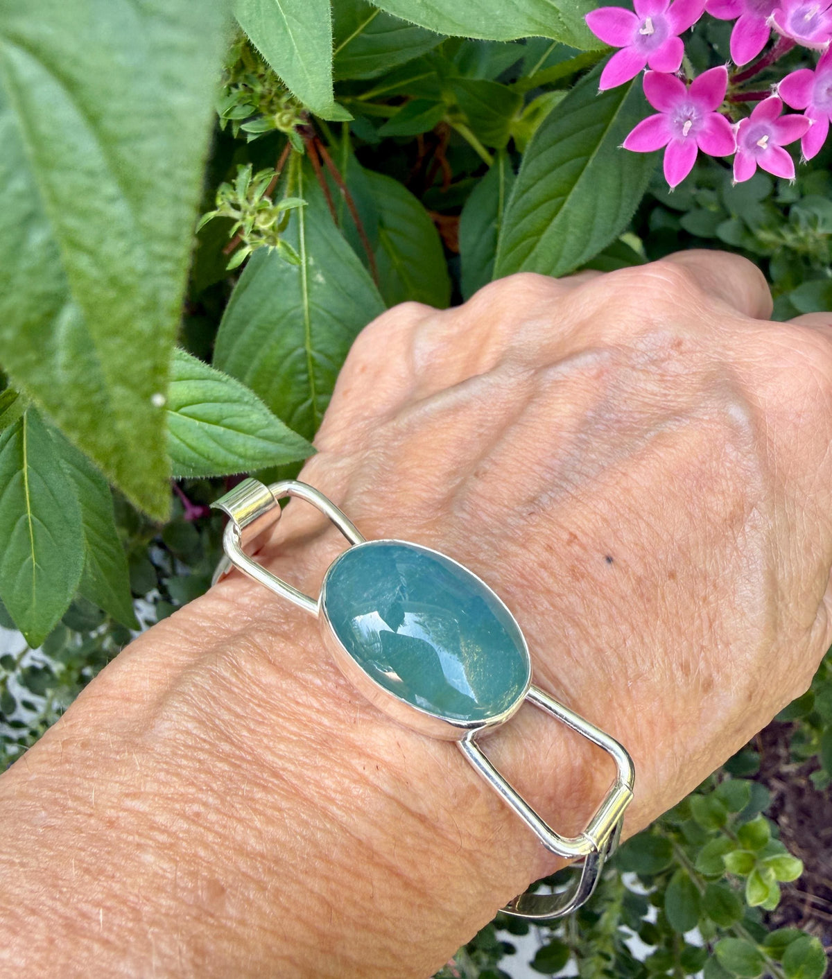 Aquamarine and Sterling Silver Cuff Bracelet