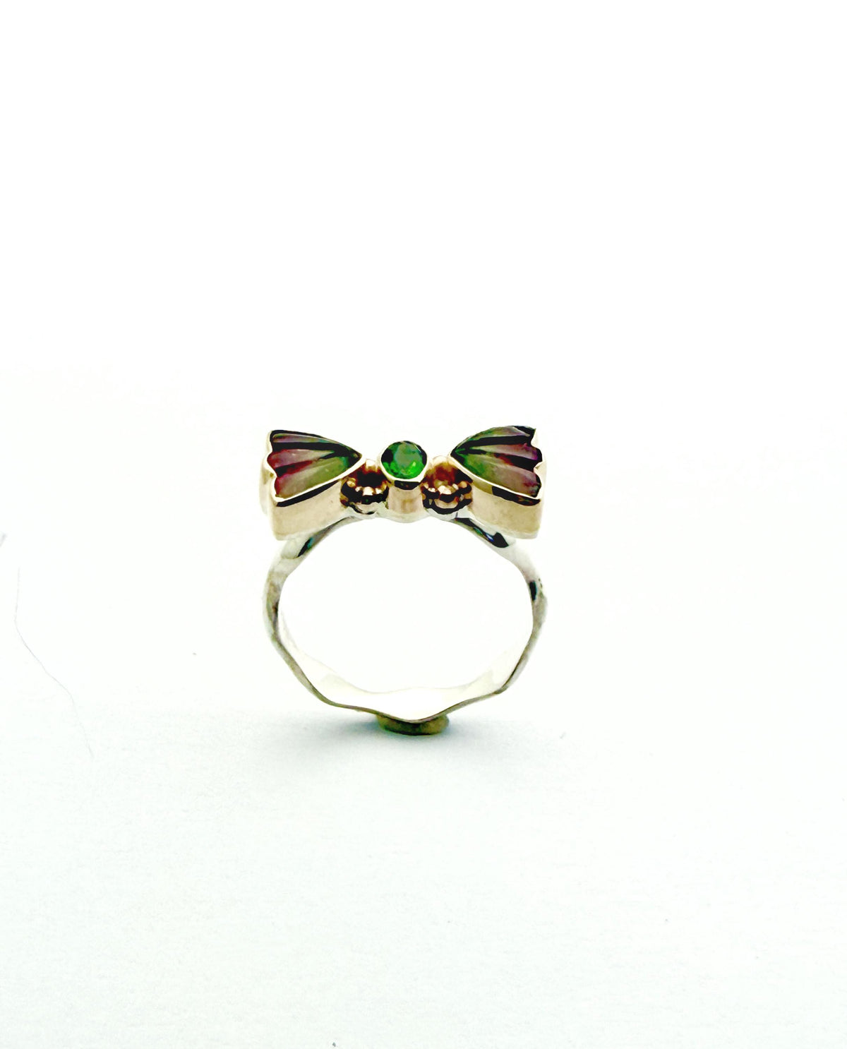Watermelon Tourmaline Butterfly ring in 14k gold and sterling silver