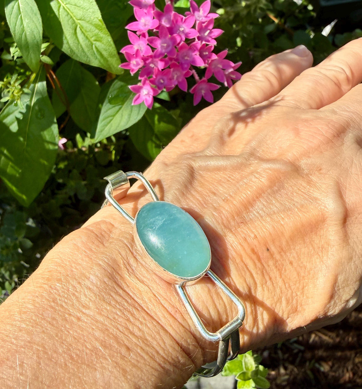 Aquamarine and Sterling Silver Cuff Bracelet