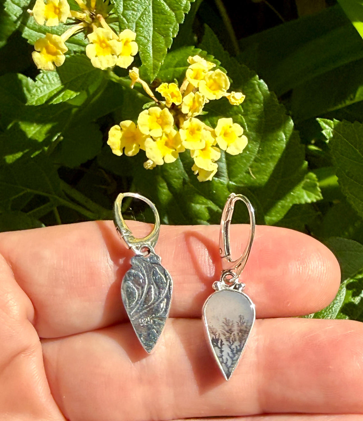 Dendritic Agate Teardrop Earrings in Sterling Silver
