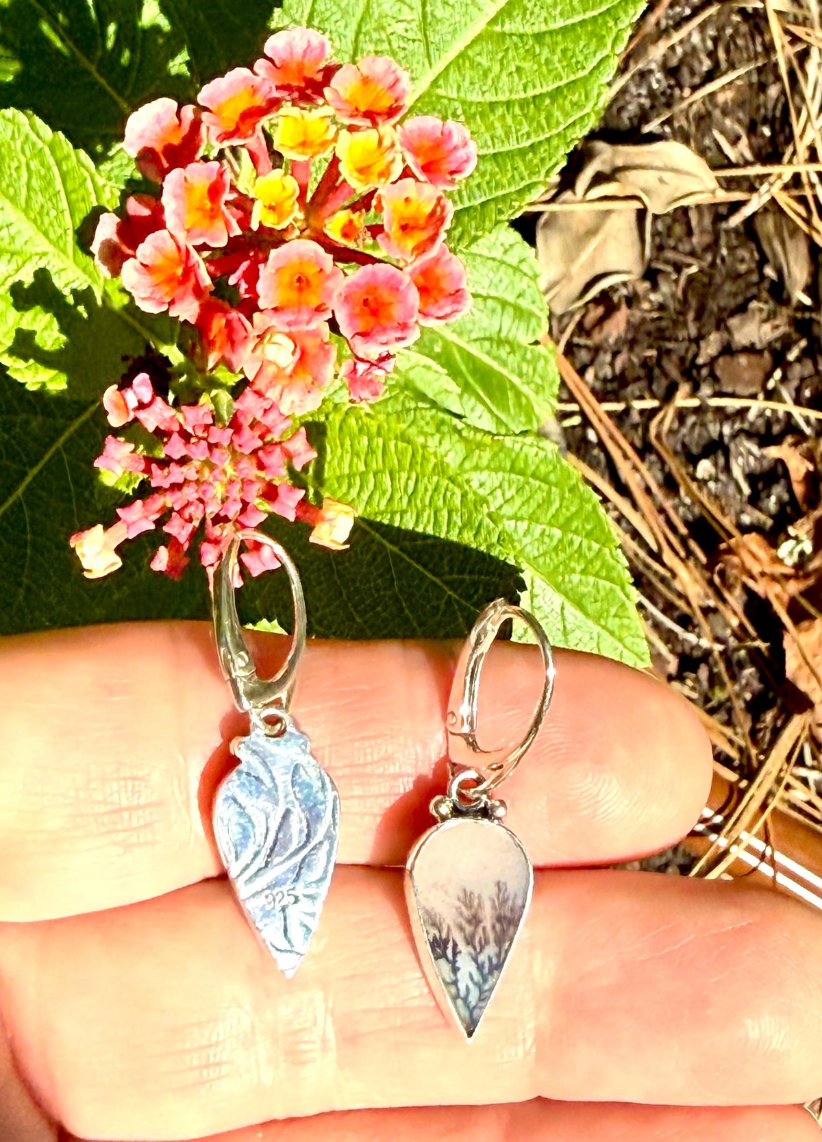 Dendritic Agate Teardrop Earrings in Sterling Silver