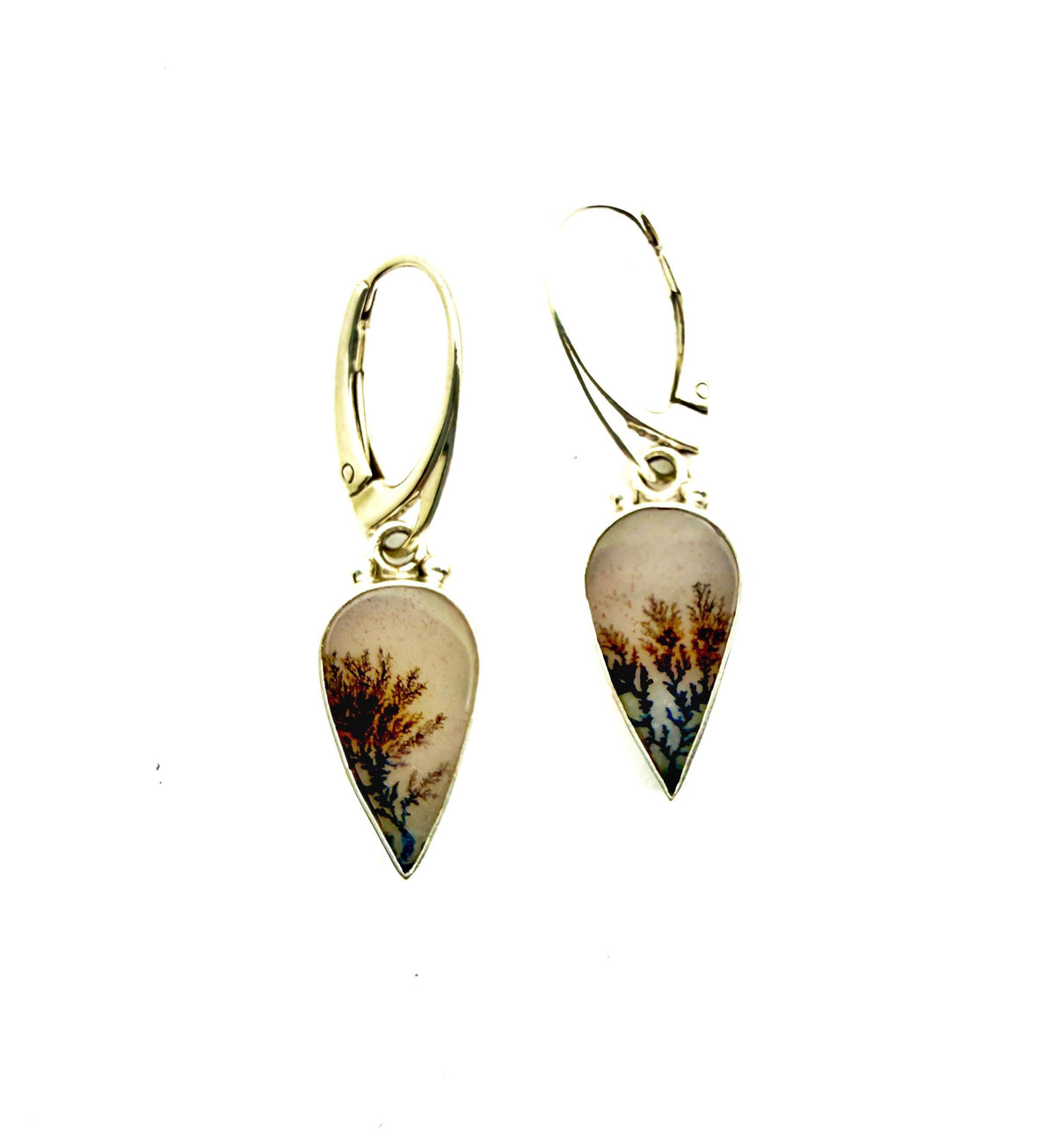 Dendritic Agate Teardrop Earrings in Sterling Silver
