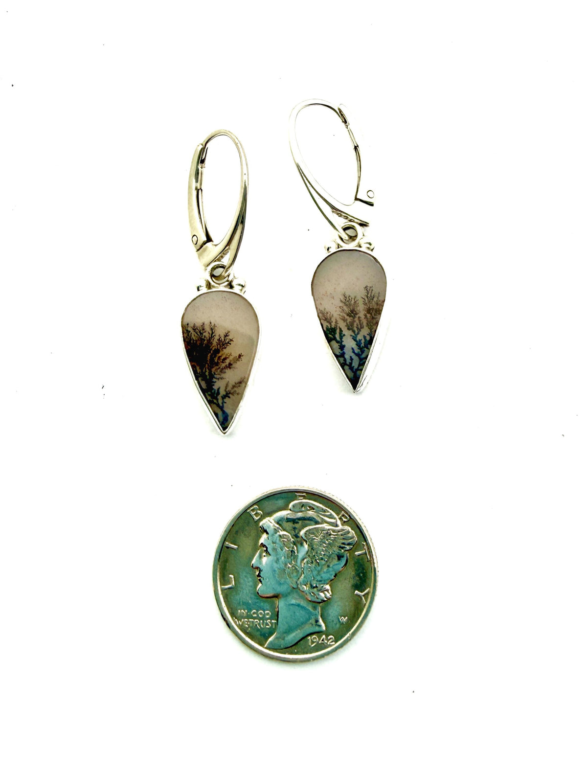 Dendritic Agate Teardrop Earrings in Sterling Silver