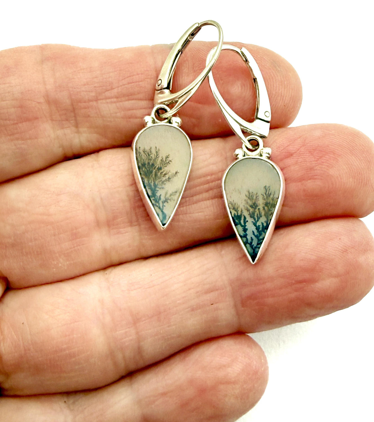 Dendritic Agate Teardrop Earrings in Sterling Silver