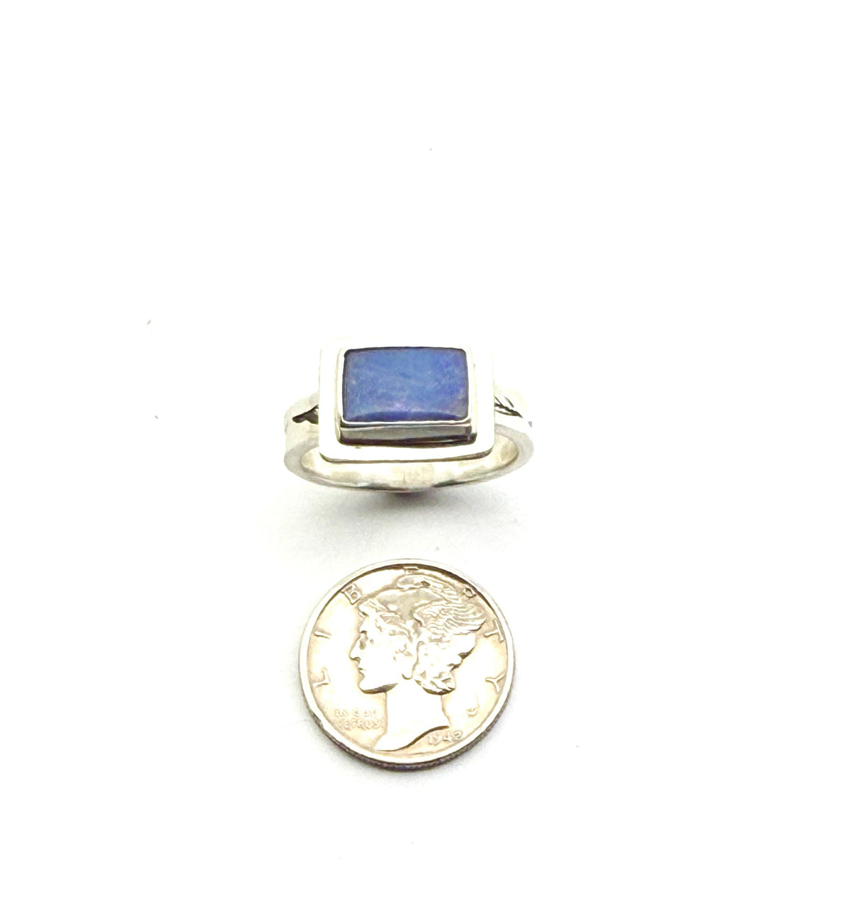 Australian Opal Rectangle Ring in sterling silver, October birthstone ring