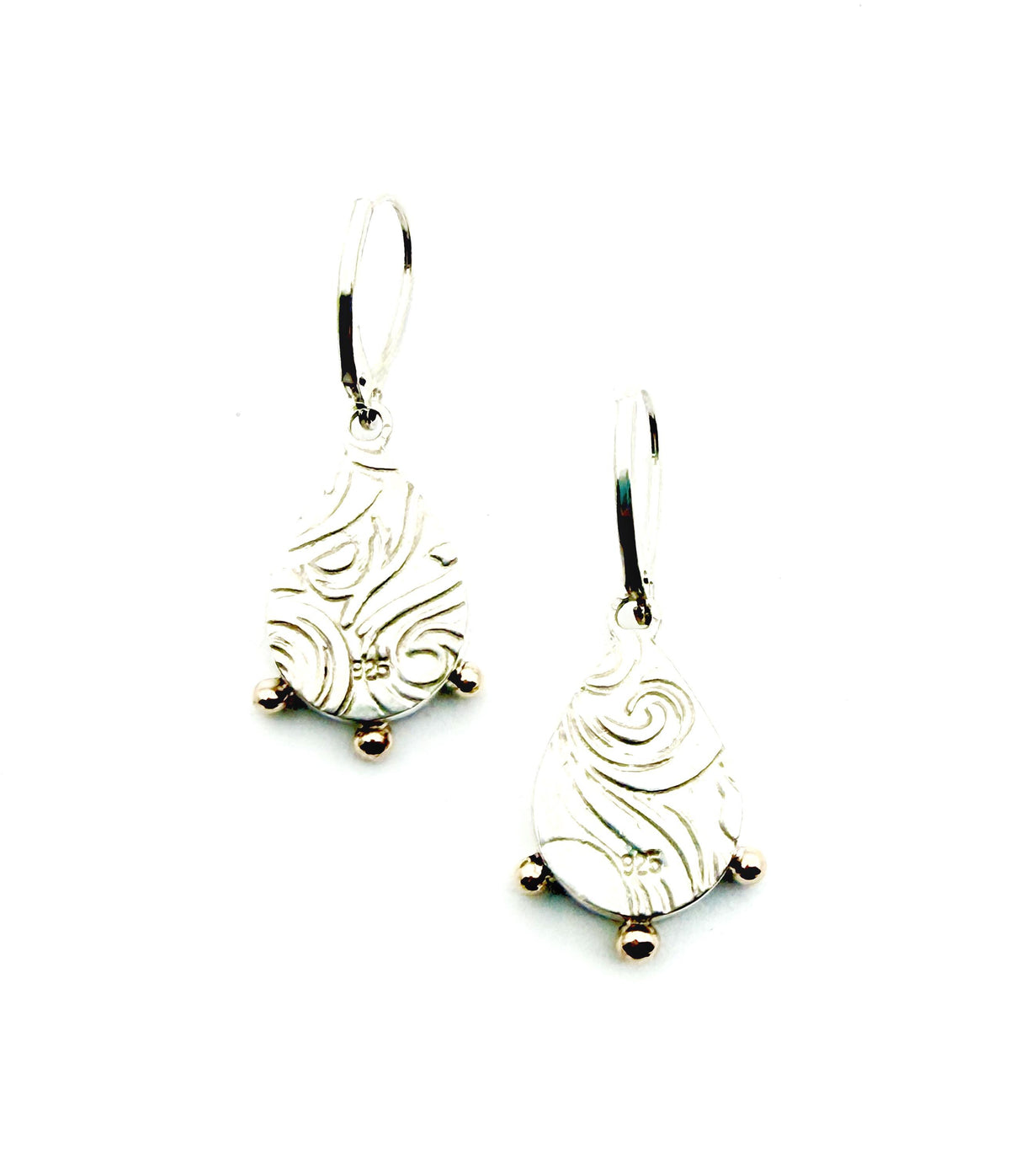 Ammonite Fossil Earrings with Ammolite Inlay and 14k details