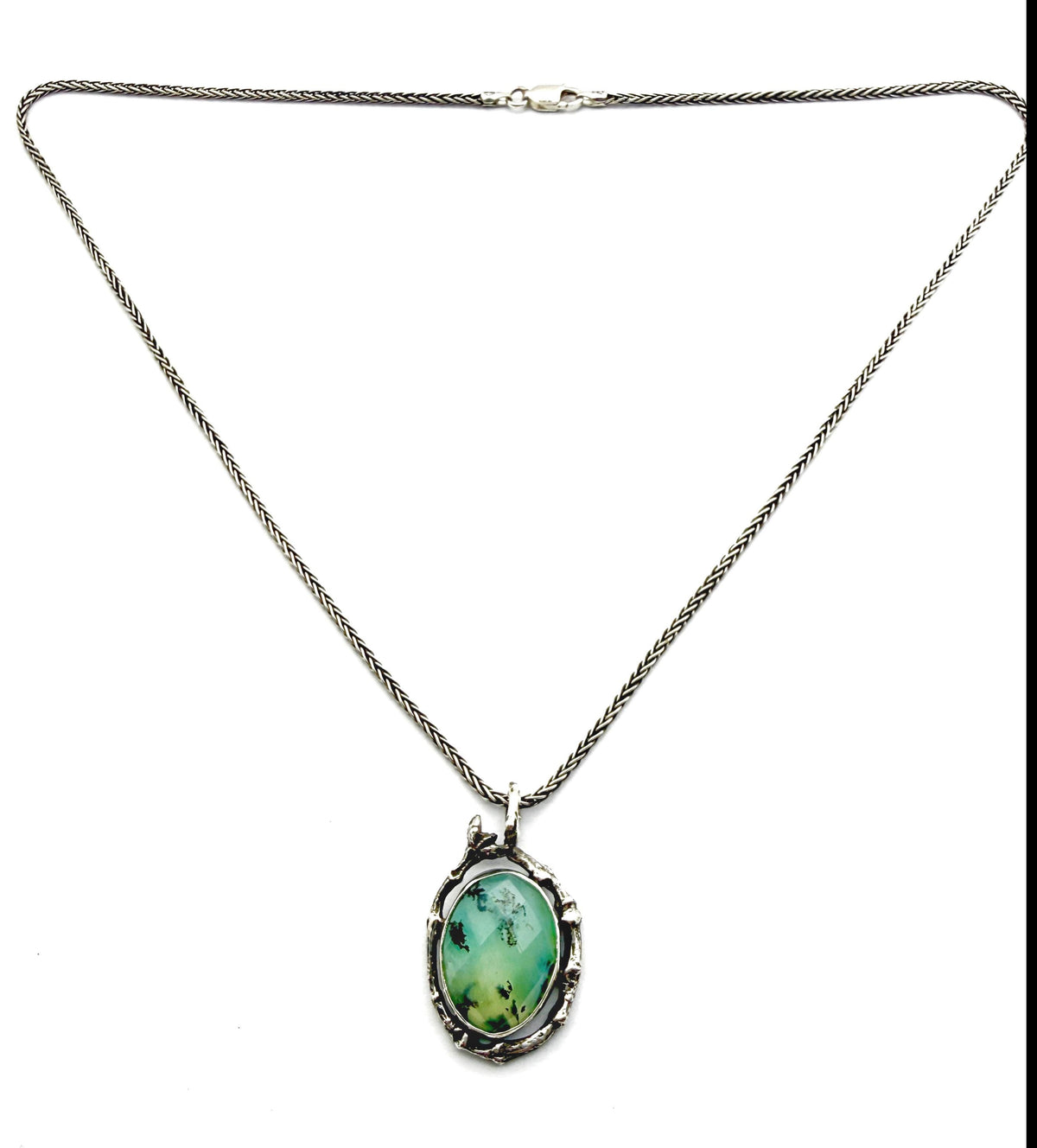 Peruvian Opal Pendant with Twig Border in Sterling Silver