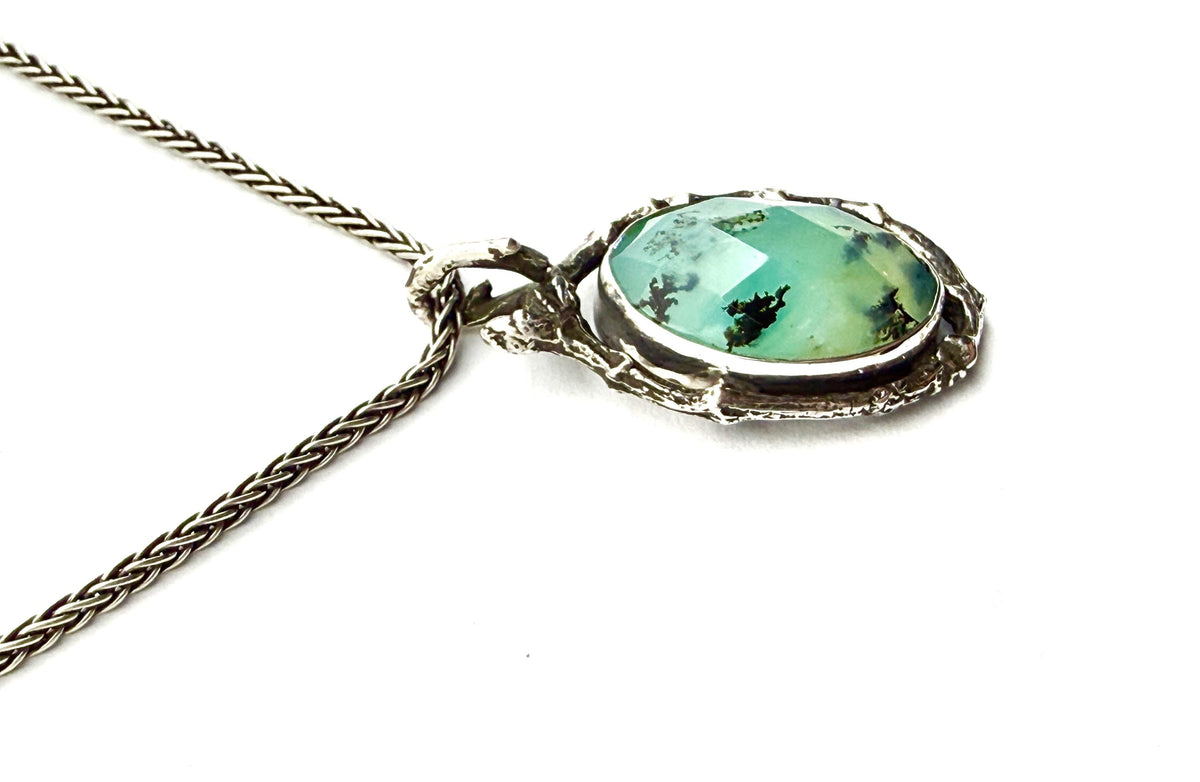 Peruvian Opal Pendant with Twig Border in Sterling Silver
