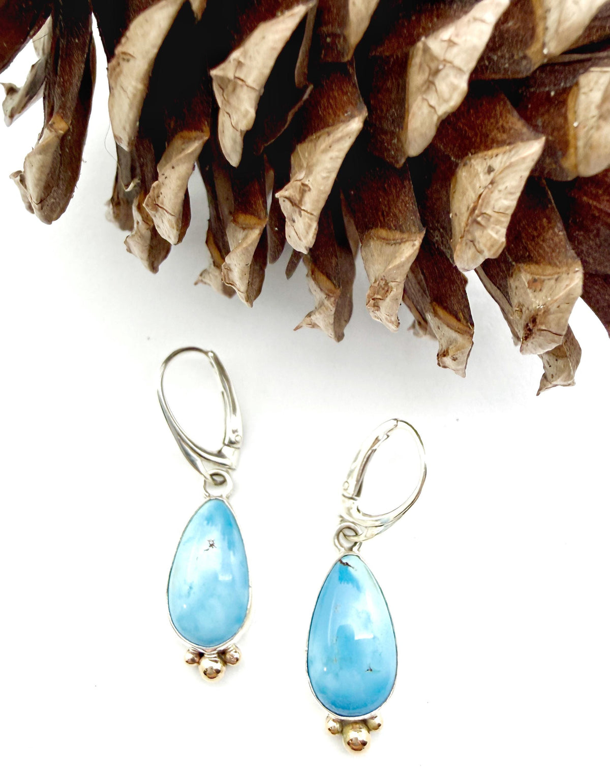 Kazakhstan Turquoise earrings, Golden Hills Turquoise Teardrop Earrings in Silver and Gold