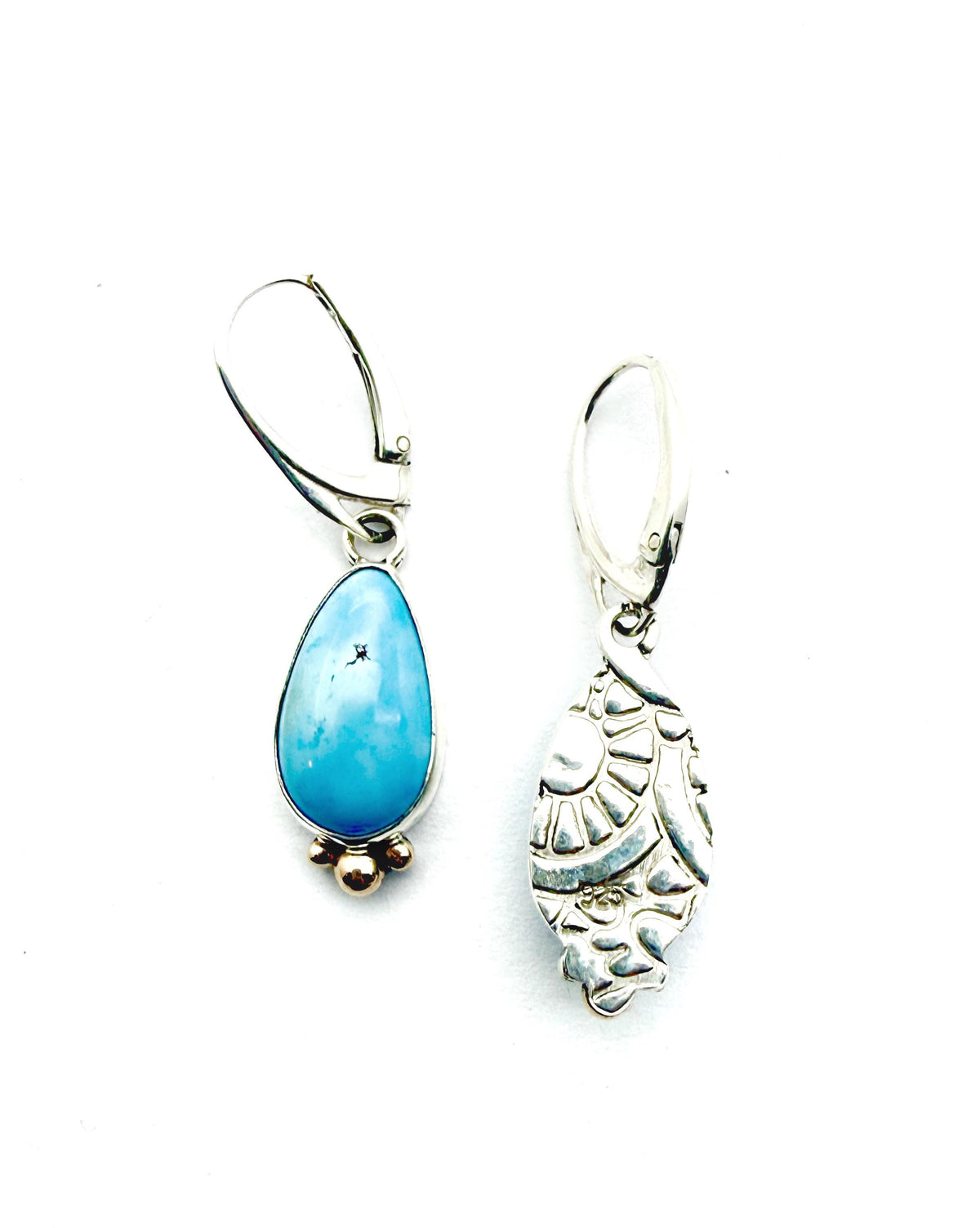 Kazakhstan Turquoise earrings, Golden Hills Turquoise Teardrop Earrings in Silver and Gold