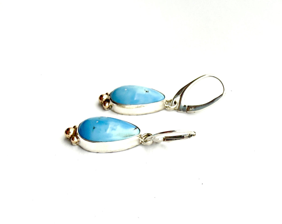 Kazakhstan Turquoise earrings, Golden Hills Turquoise Teardrop Earrings in Silver and Gold