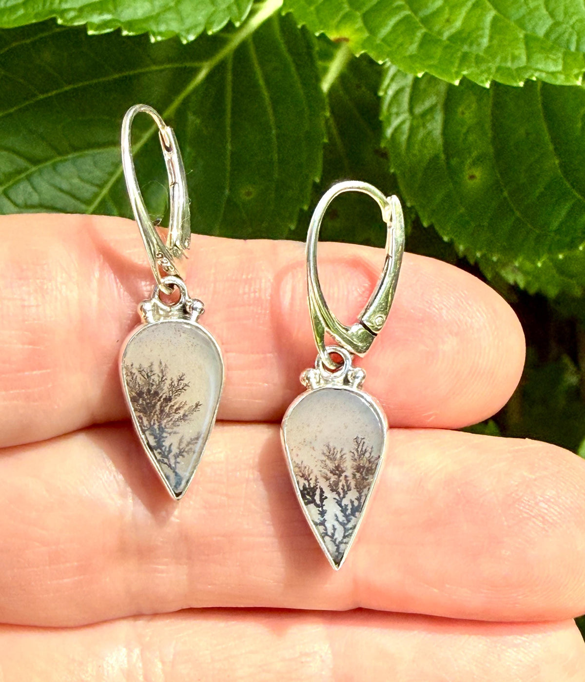 Dendritic Agate Teardrop Earrings in Sterling Silver