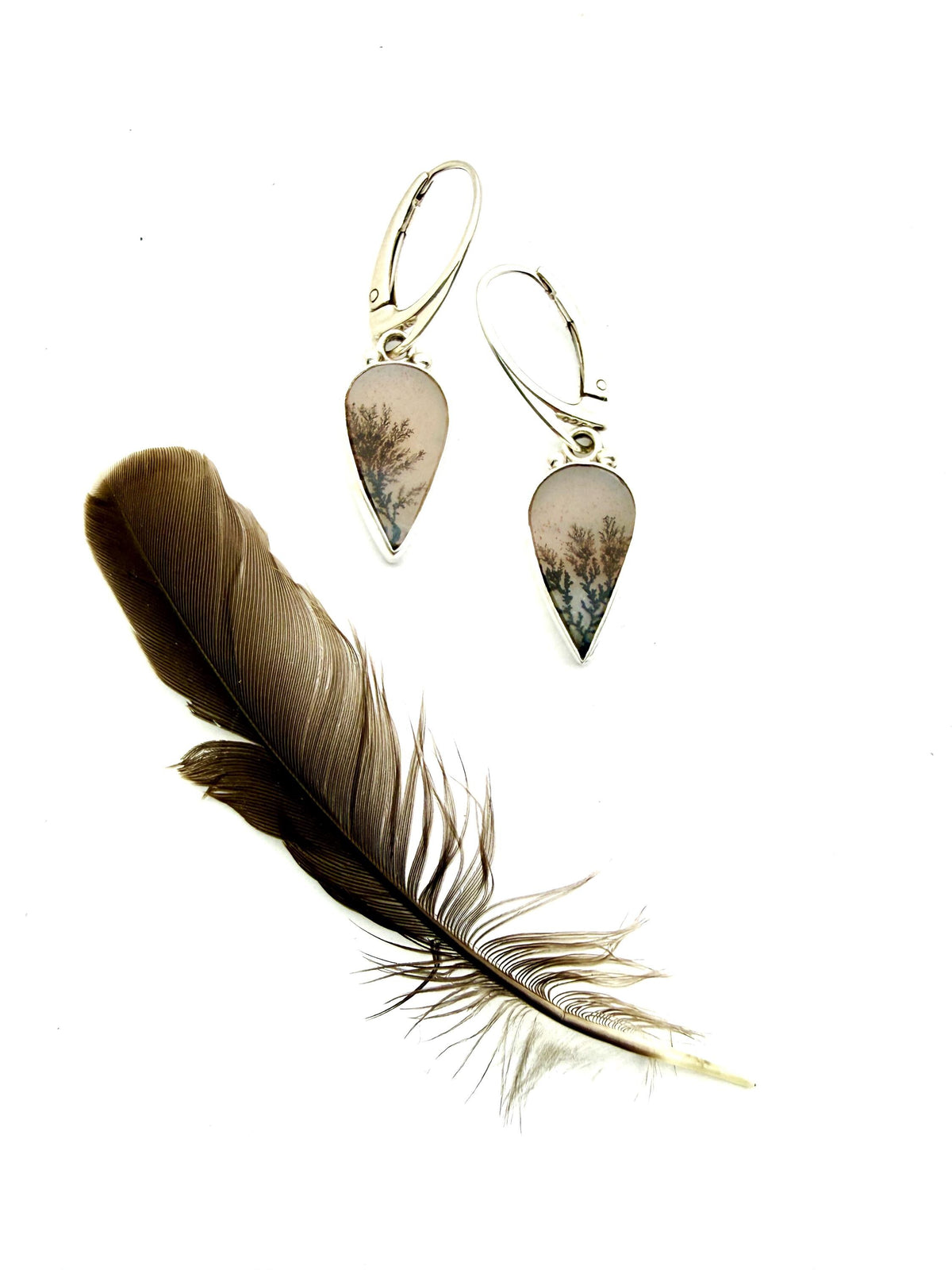 Dendritic Agate Teardrop Earrings in Sterling Silver