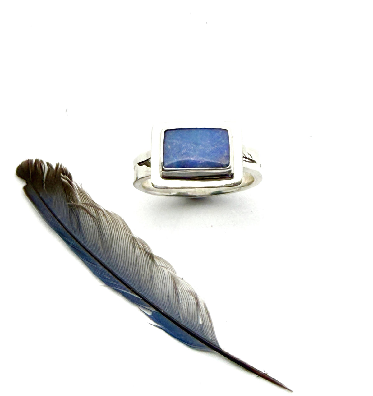 Australian Opal Rectangle Ring in sterling silver, October birthstone ring
