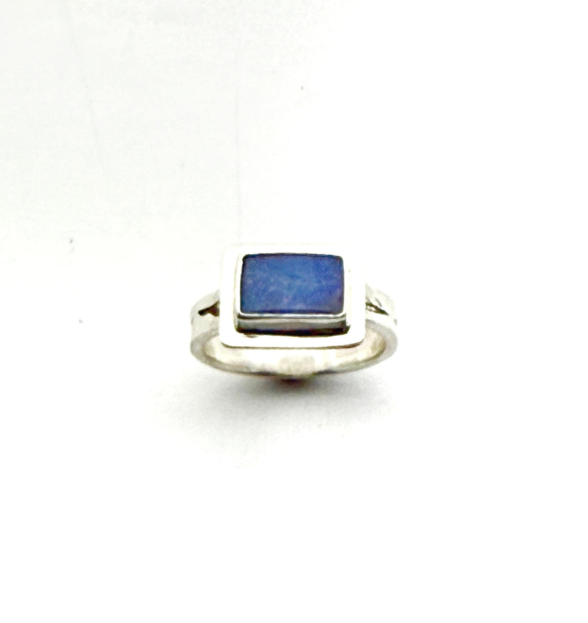 Australian Opal Rectangle Ring in sterling silver, October birthstone ring