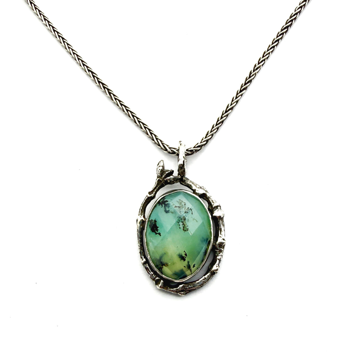 Peruvian Opal Pendant with Twig Border in Sterling Silver