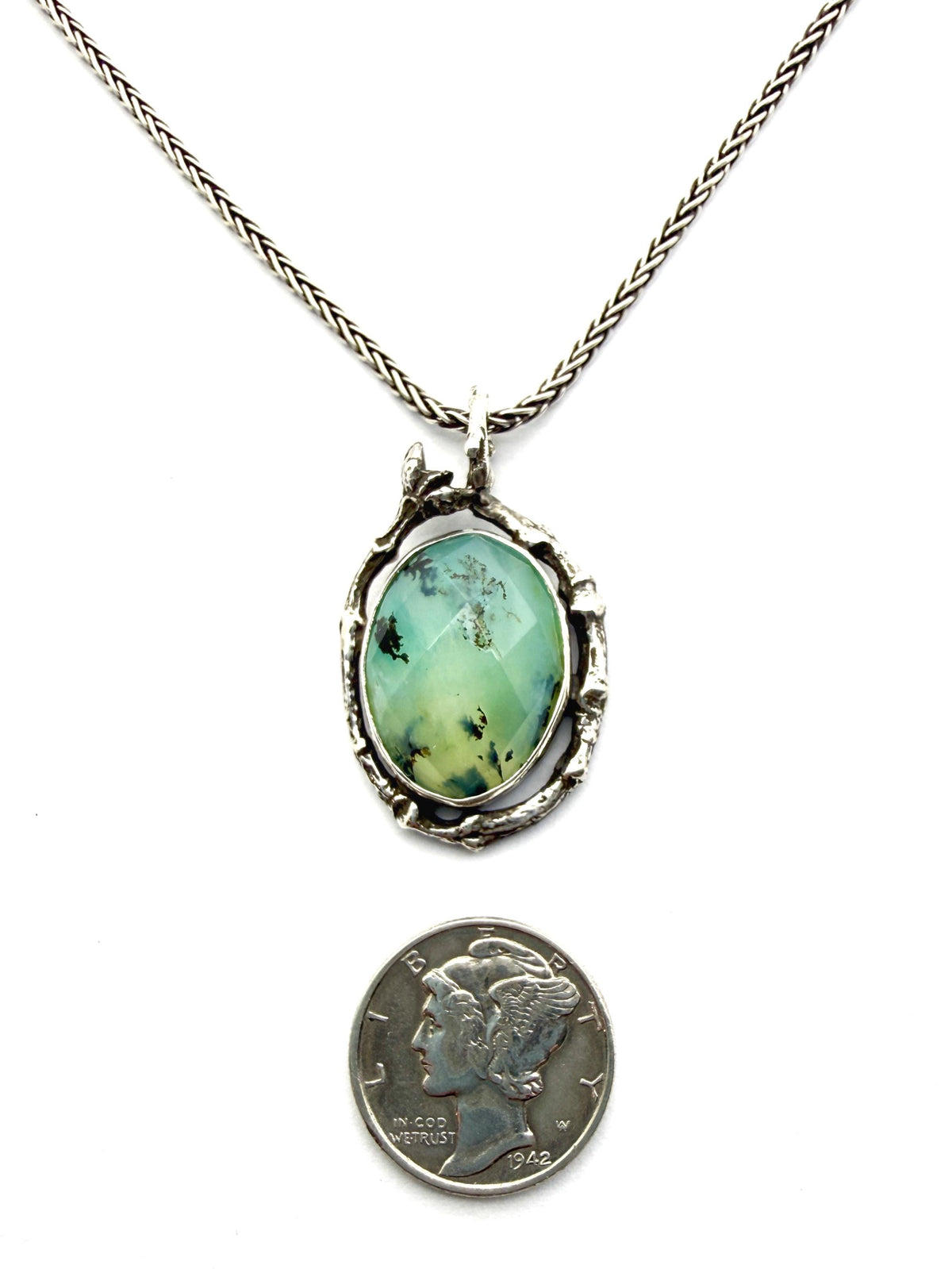 Peruvian Opal Pendant with Twig Border in Sterling Silver