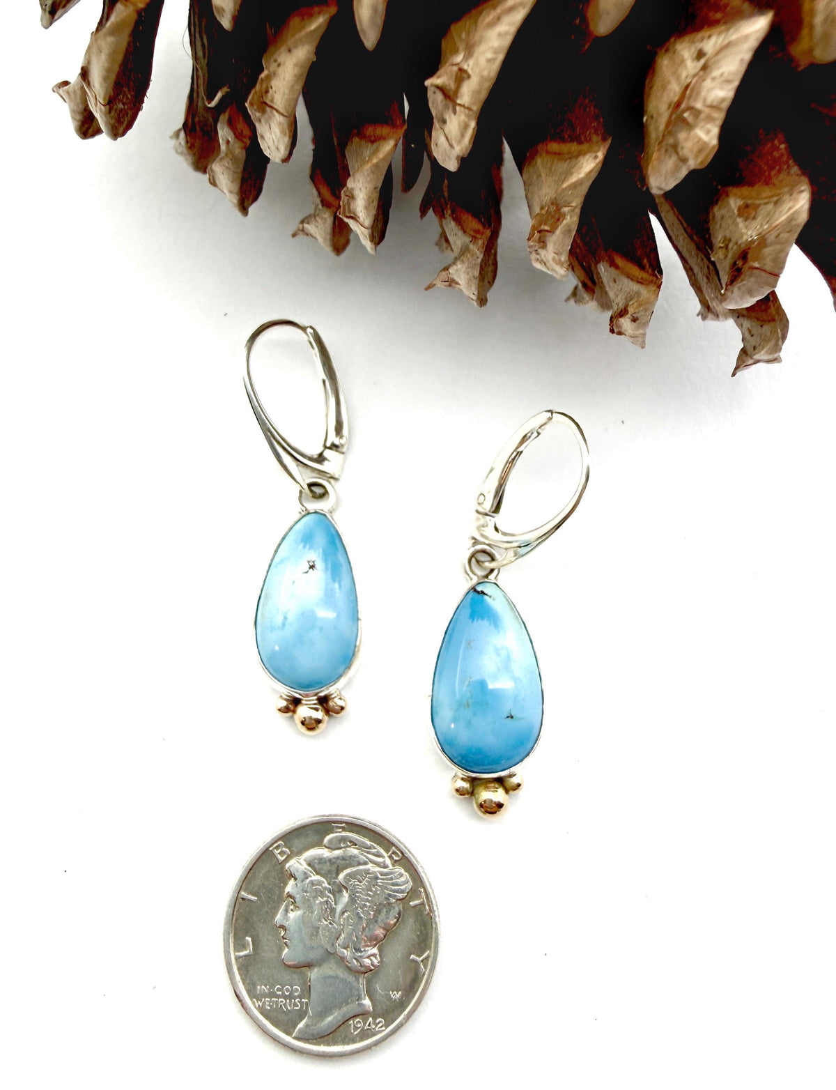 Kazakhstan Turquoise earrings, Golden Hills Turquoise Teardrop Earrings in Silver and Gold