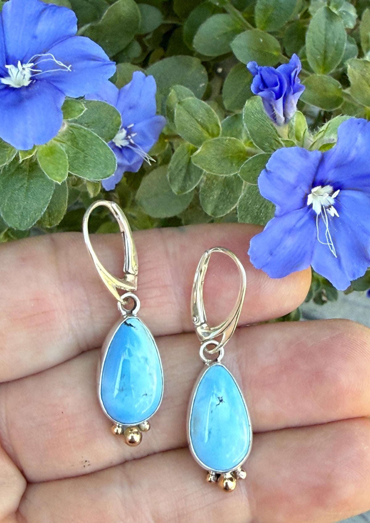 Kazakhstan Turquoise earrings, Golden Hills Turquoise Teardrop Earrings in Silver and Gold
