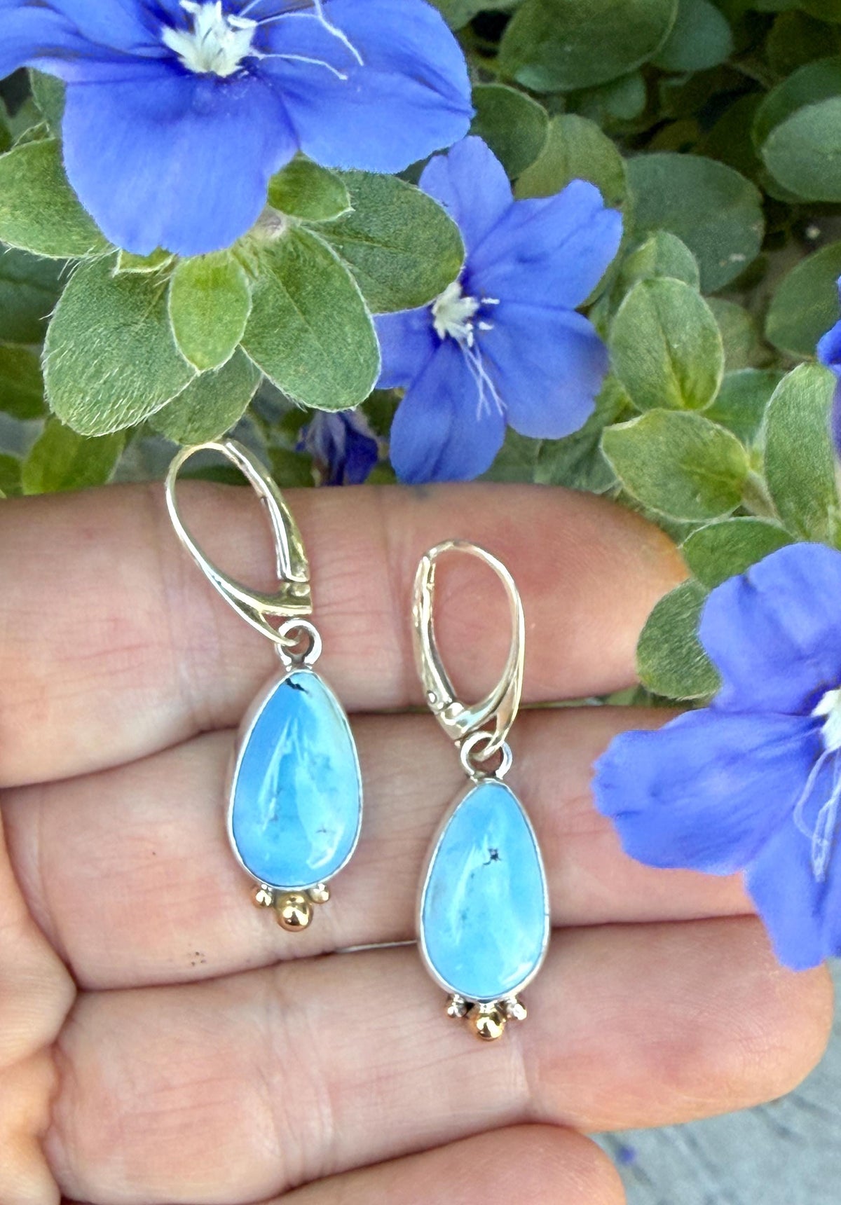 Kazakhstan Turquoise earrings, Golden Hills Turquoise Teardrop Earrings in Silver and Gold