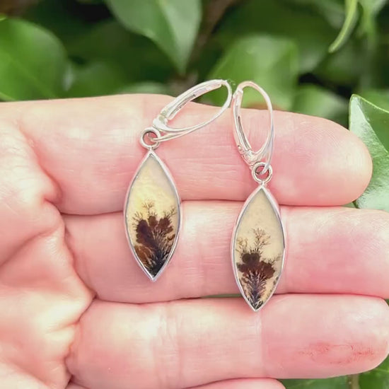 Dendritic Agate Earrings in Sterling Silver, Scenic Stone Jewelry, Nature lover earrings