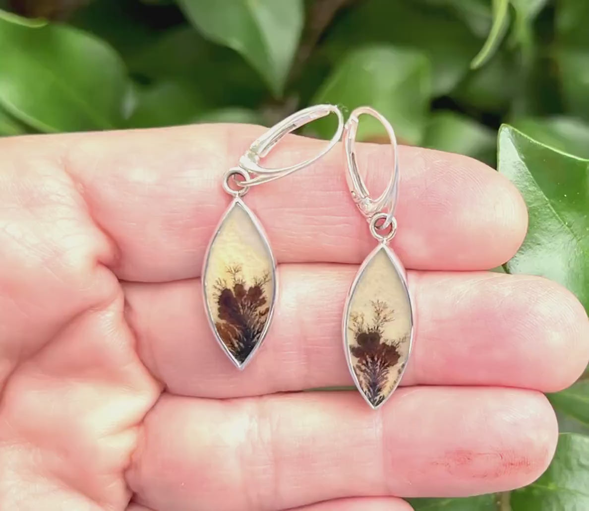 Dendritic Agate Earrings in Sterling Silver, Scenic Stone Jewelry, Nature lover earrings