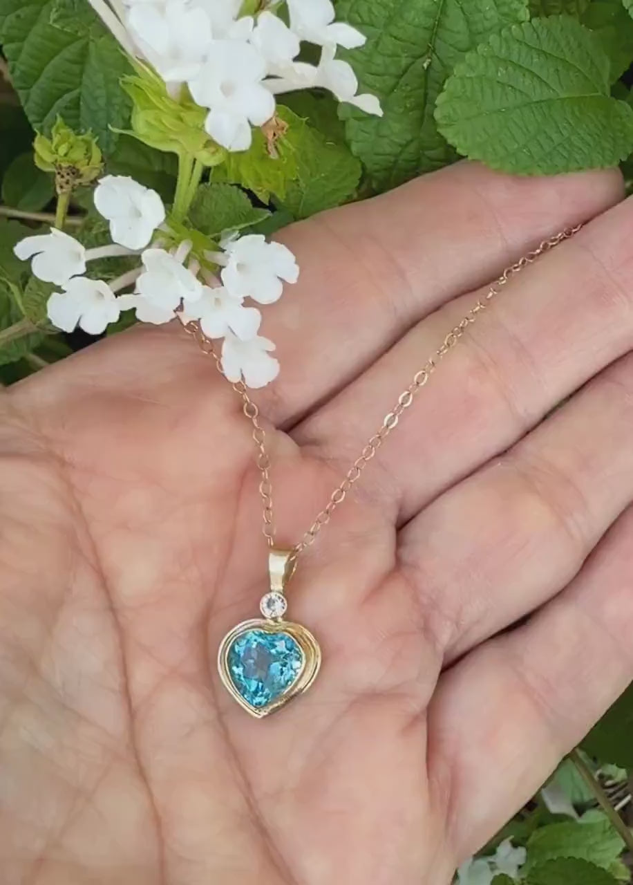 Blue Topaz Heart Pendant with Diamond Accent in 14k Gold