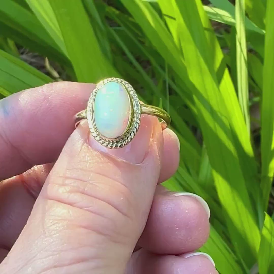 Ethiopian Opal in 14k gold ring, October Birthstone Ring, Solid Opal Statement ring