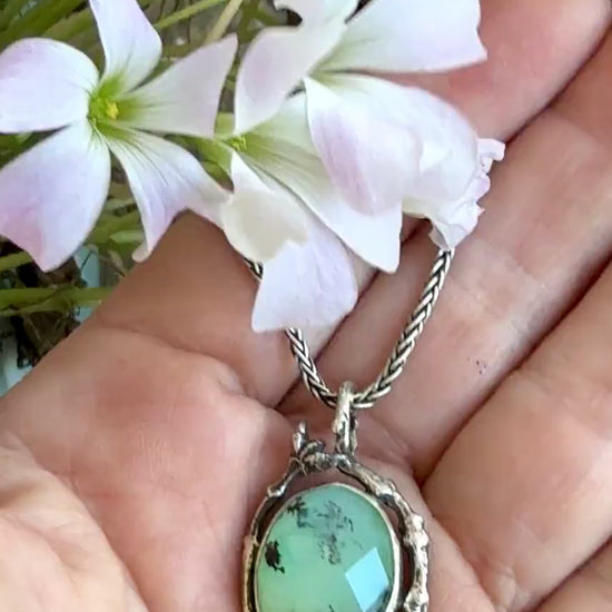 Peruvian Opal Pendant with Twig Border in Sterling Silver