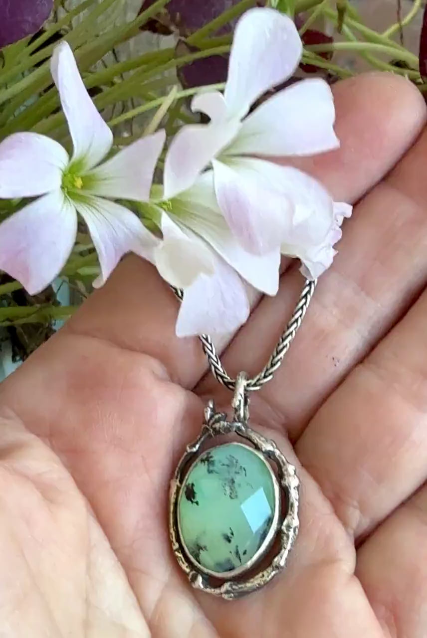 Peruvian Opal Pendant with Twig Border in Sterling Silver