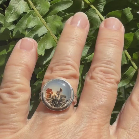Dendritic Agate Ring in Sterling Silver, OOAK Scenic Stone Ring