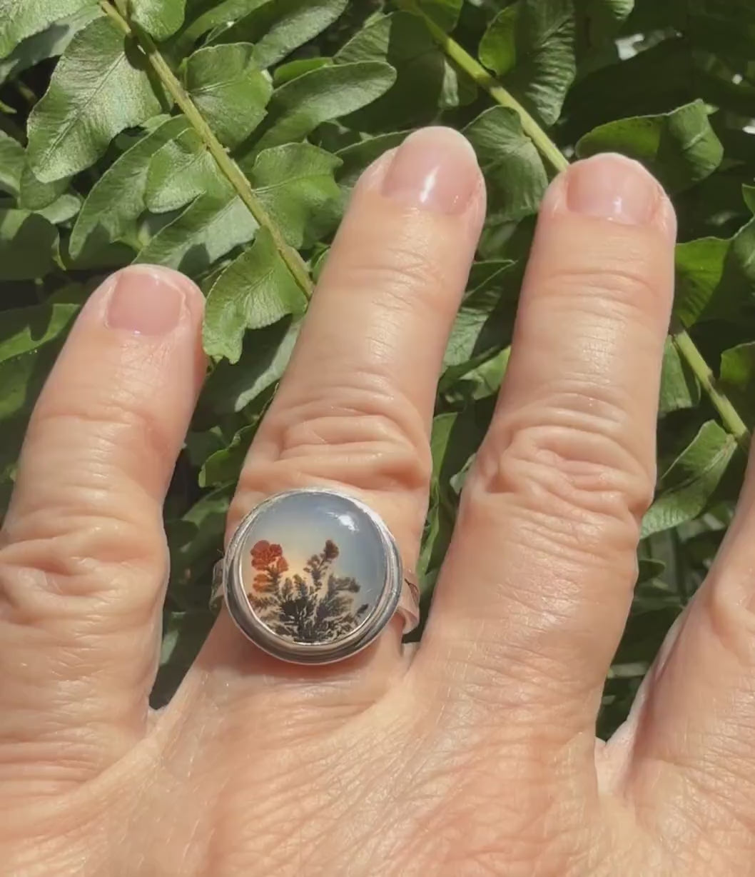 Dendritic Agate Ring in Sterling Silver, OOAK Scenic Stone Ring