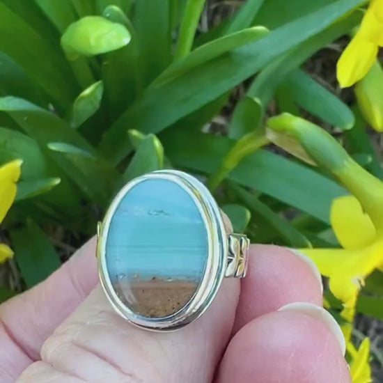 Ocean Picture Stone Ring in Sterling Silver, Scenic Statement Ring