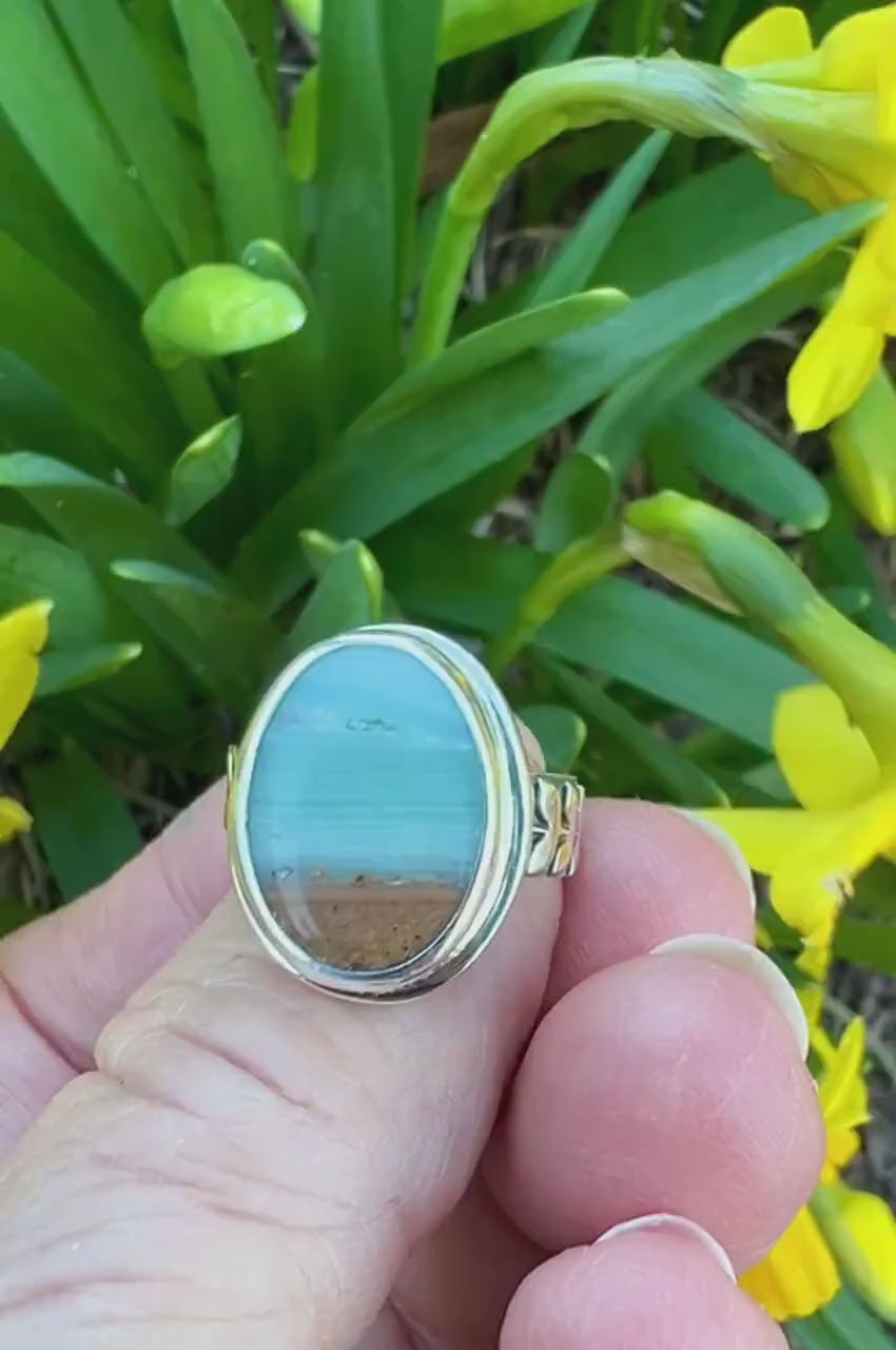 Ocean Picture Stone Ring in Sterling Silver, Scenic Statement Ring