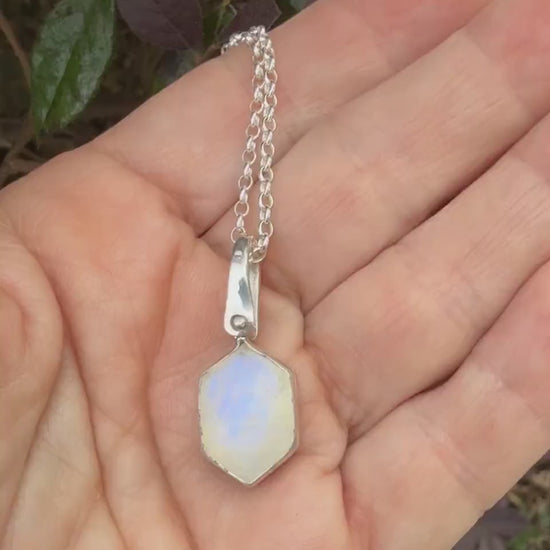 Gemstone Hexagonal Pendants in Sterling Silver, Moonstone Pendant, Amazonite Pendant