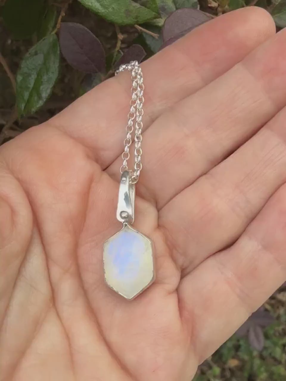 Gemstone Hexagonal Pendants in Sterling Silver, Moonstone Pendant, Amazonite Pendant