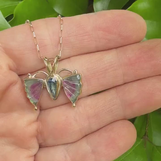 Watermelon Tourmaline Butterfly in 14k Gold and Sterling Silver