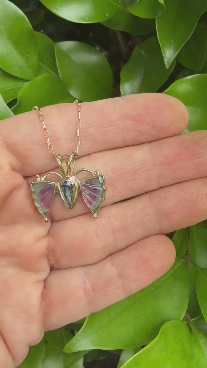 Watermelon Tourmaline Butterfly in 14k Gold and Sterling Silver