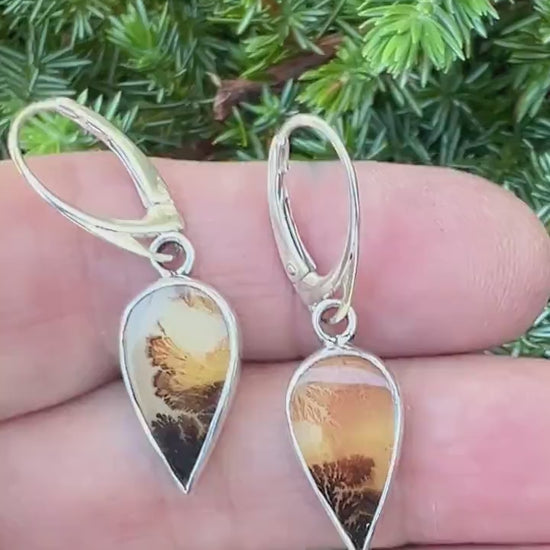 Dendritic Agate Teardrops in Sterling Silver, Scenic Stone Earrings, OOAK Nature Lover Jewelry