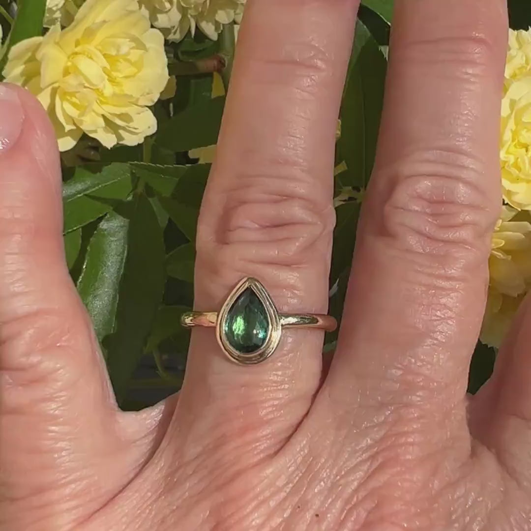 Green Sapphire 14k Gold Ring: September Birthstone, Friendship Ring