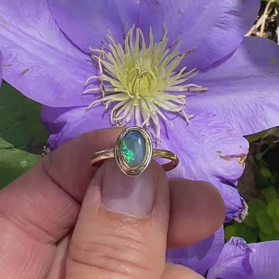 Australian Opal Ring 1n 14k Gold, Natural Gemstone Ring, October Birthstone Jewelry