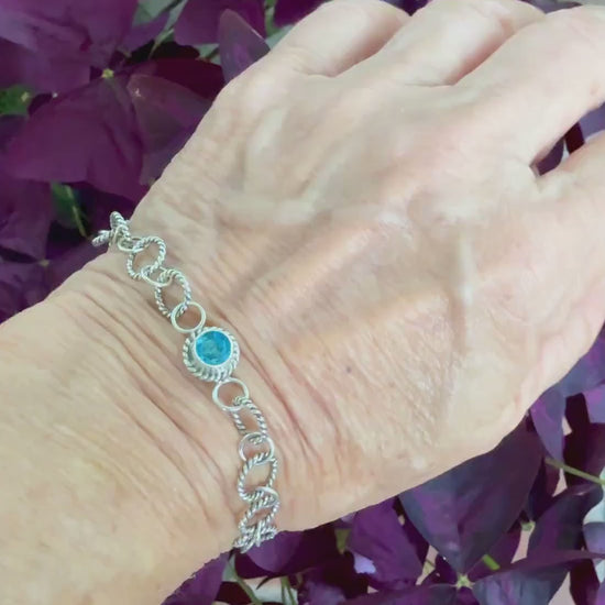 Birthstone link bracelet in sterling silver