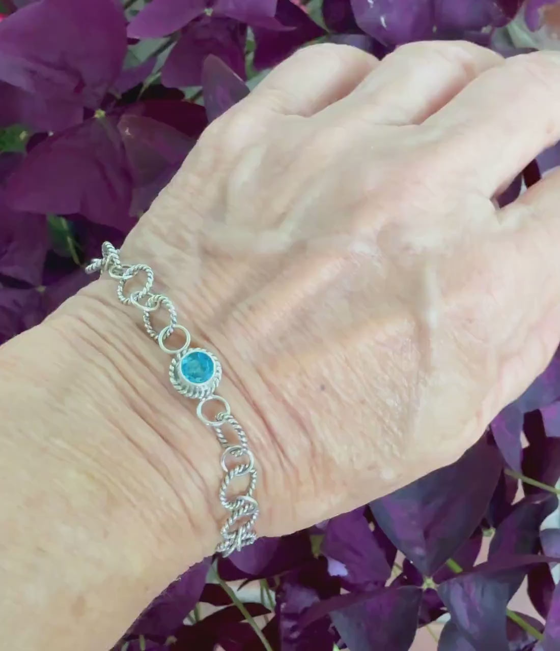 Birthstone link bracelet in sterling silver