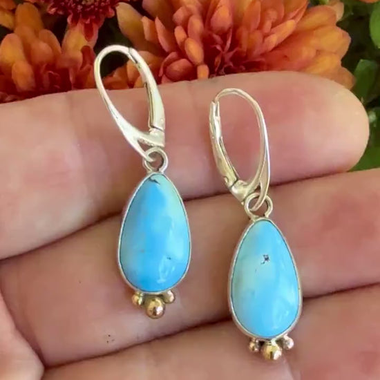 Kazakhstan Turquoise earrings, Golden Hills Turquoise Teardrop Earrings in Silver and Gold