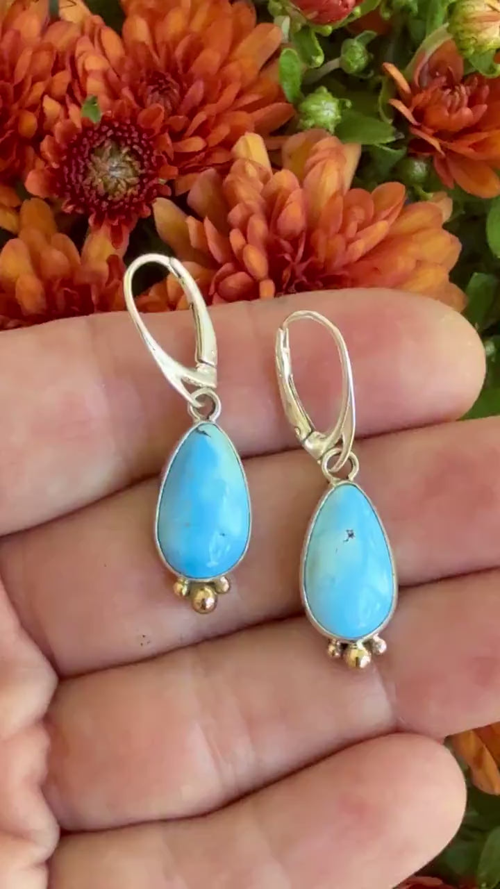 Kazakhstan Turquoise earrings, Golden Hills Turquoise Teardrop Earrings in Silver and Gold