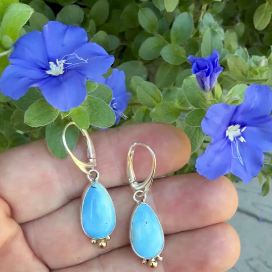 Kazakhstan Turquoise earrings, Golden Hills Turquoise Teardrop Earrings in Silver and Gold