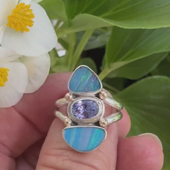 Australian Opal and Tanzanite Ring