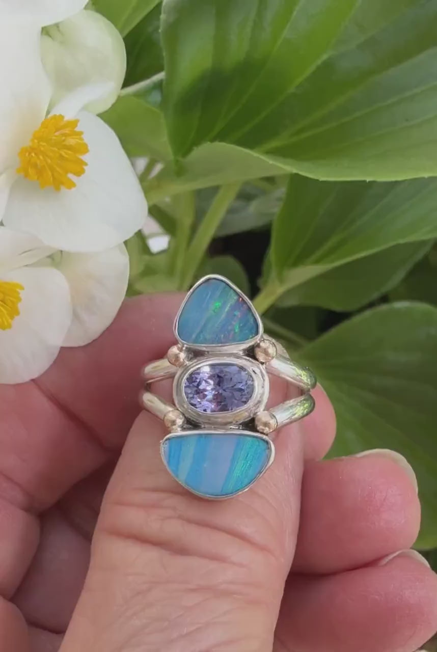 Australian Opal and Tanzanite Ring